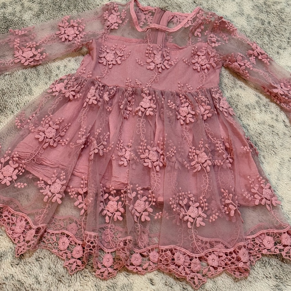 NJXD Pink Lace Floral Dress - Picture 2 of 7